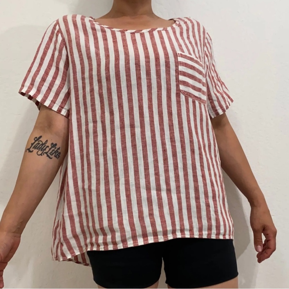 Christian Siriano Red and White Striped Top